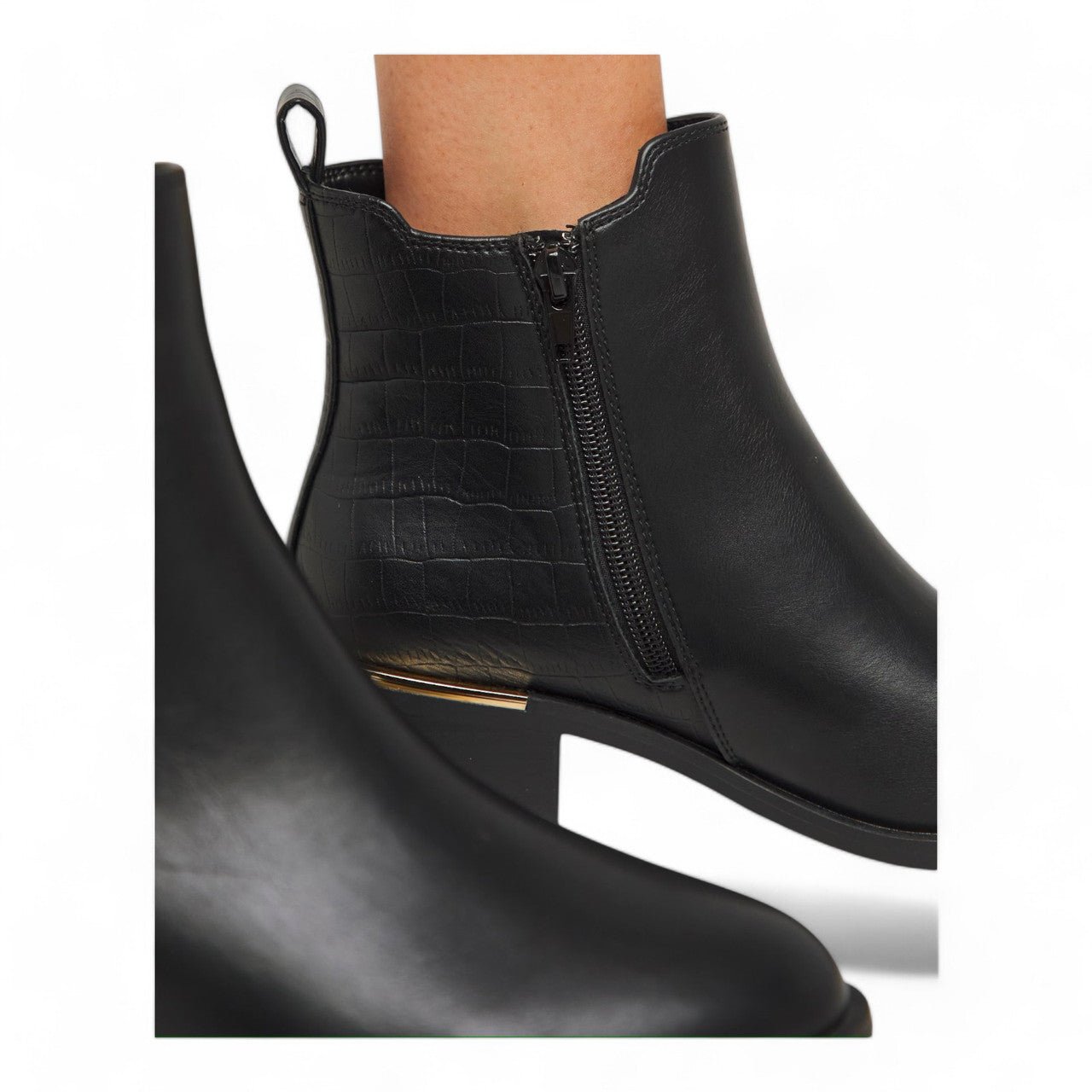 Womens Extra Wide Fit Heeled Ankle Boots Black - Renna Clothing