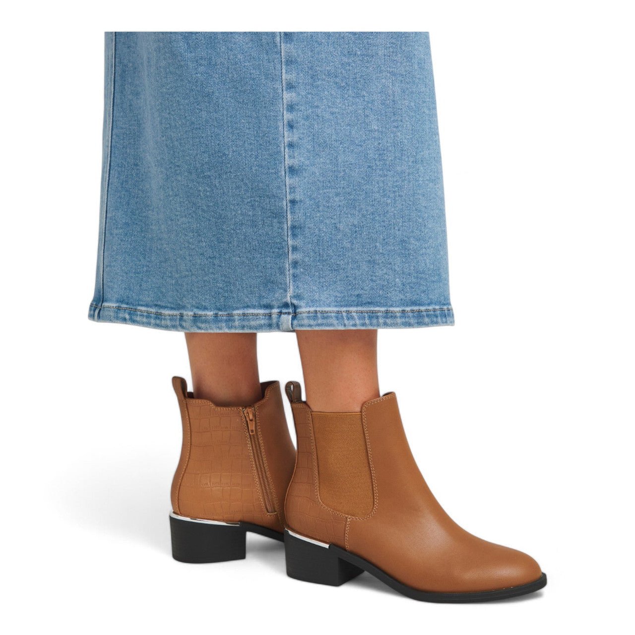 Womens Extra Wide Fit Heeled Ankle Boots Tan - Renna Clothing