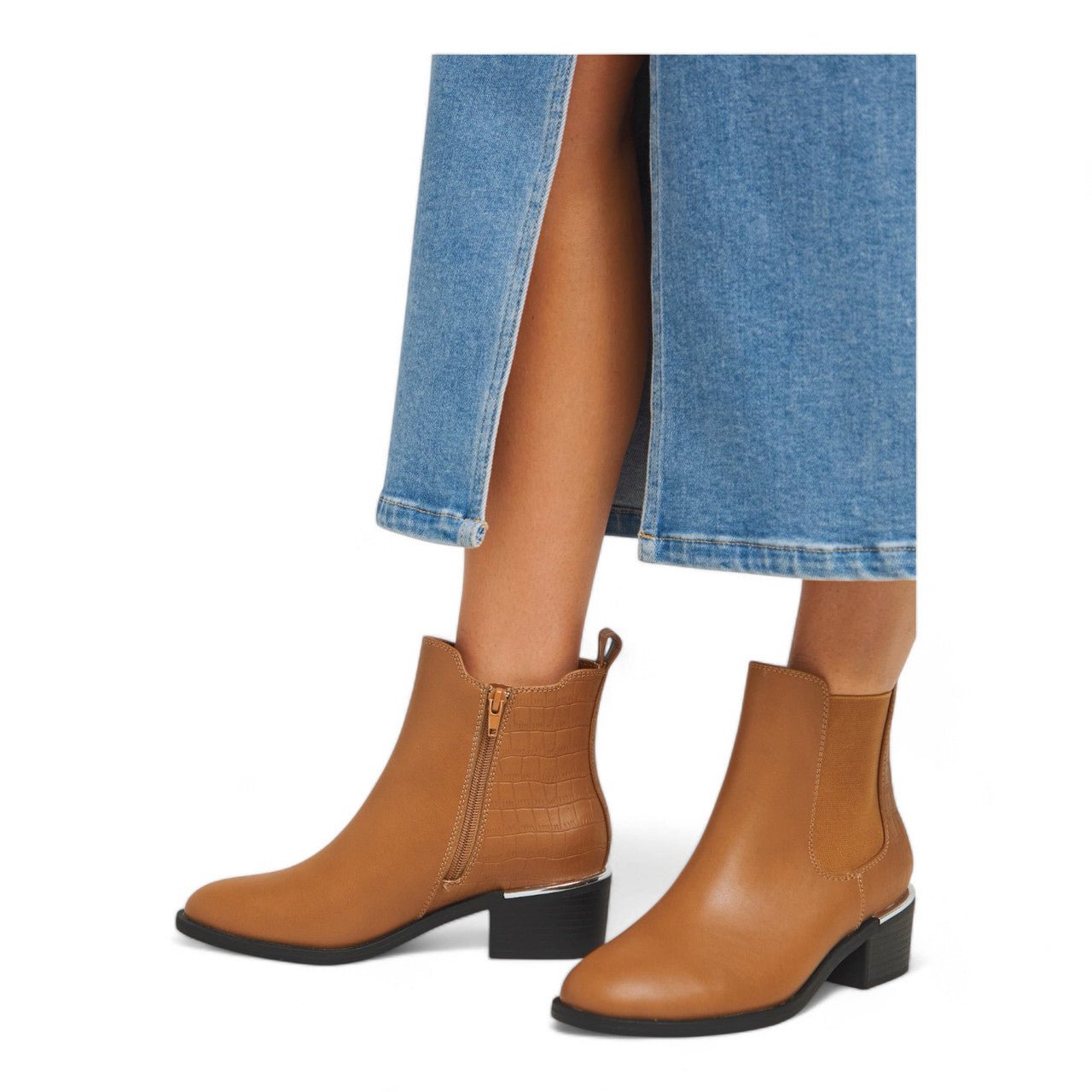 Womens Extra Wide Fit Heeled Ankle Boots Tan - Renna Clothing