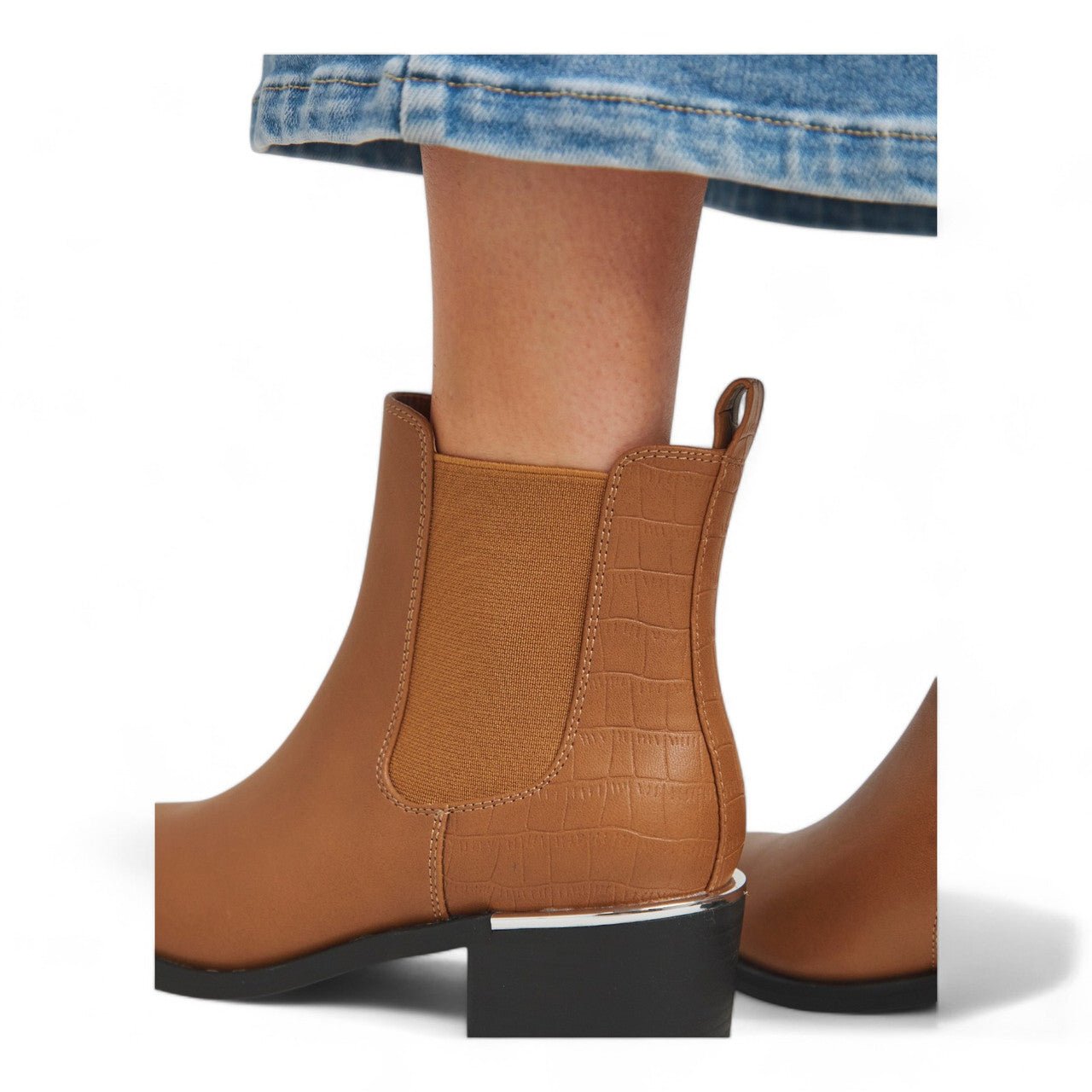 Womens Extra Wide Fit Heeled Ankle Boots Tan - Renna Clothing