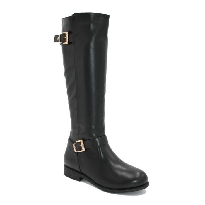 Women's Faux Leather Knee High Riding Boot Black - Renna Clothing