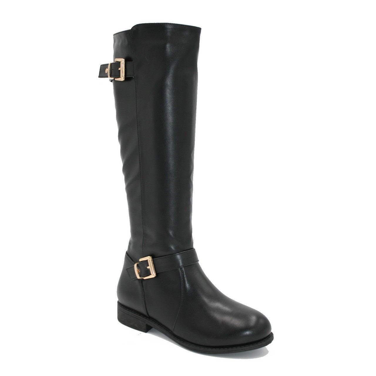 Women's Faux Leather Knee High Riding Boot Black - Renna Clothing
