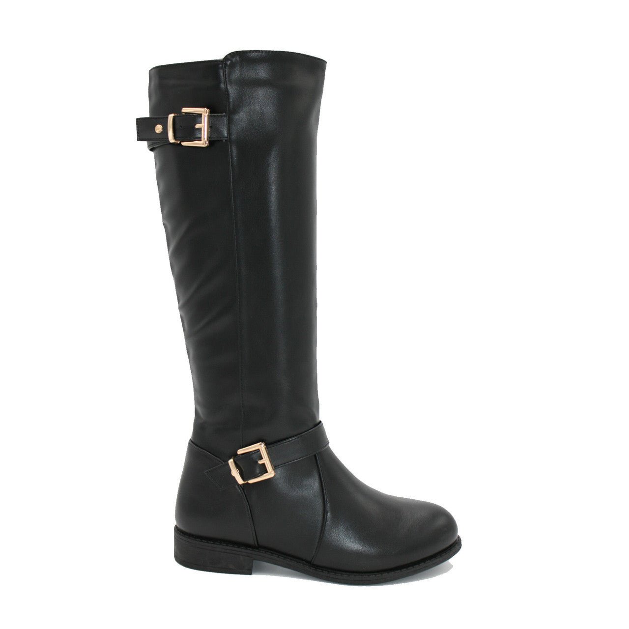 Women's Faux Leather Knee High Riding Boot Black - Renna Clothing