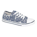 Women's Floral Lace Up Canvas Plimsolls Blue - Renna Clothing