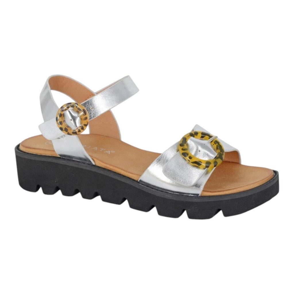 Women's Gladiator Chunky Buckle Sandals Silver - Renna Clothing