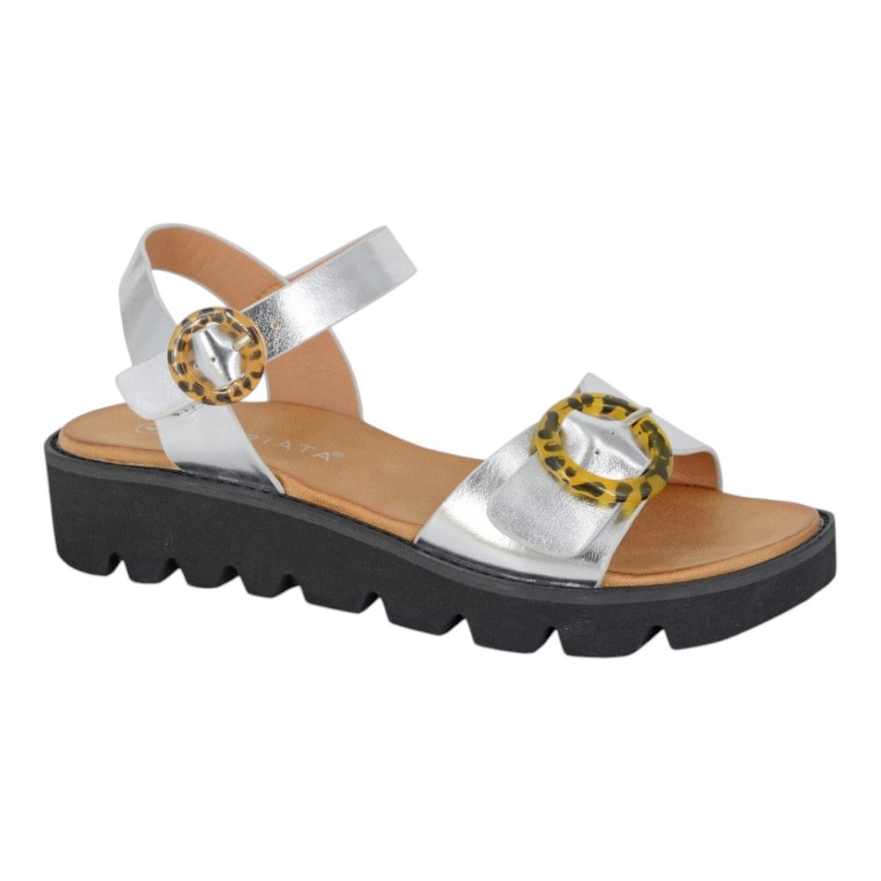 Women's Gladiator Chunky Buckle Sandals Silver - Renna Clothing