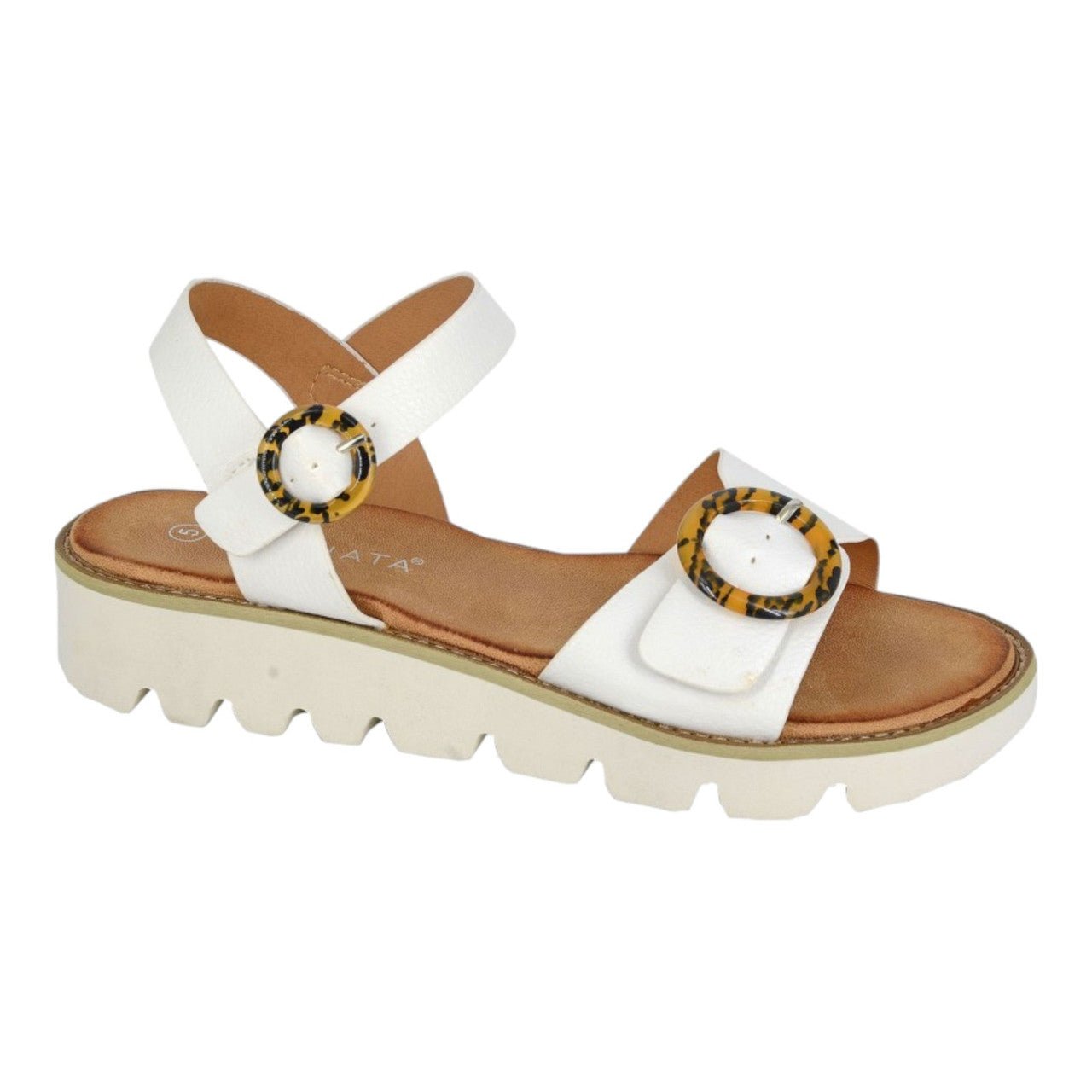 Women's Gladiator Chunky Buckle Sandals White - Renna Clothing