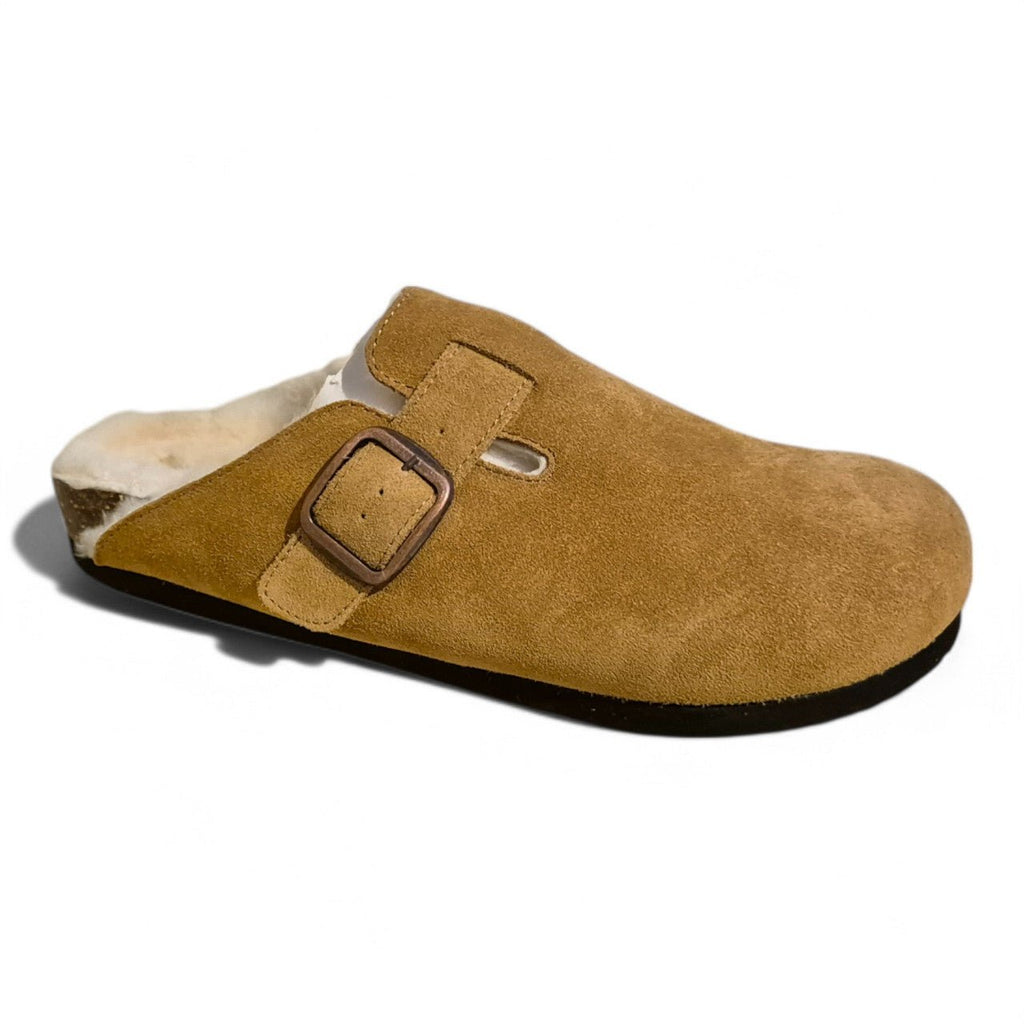 Womens Leather Mule Toe Covered Sandals Brown - Renna Clothing