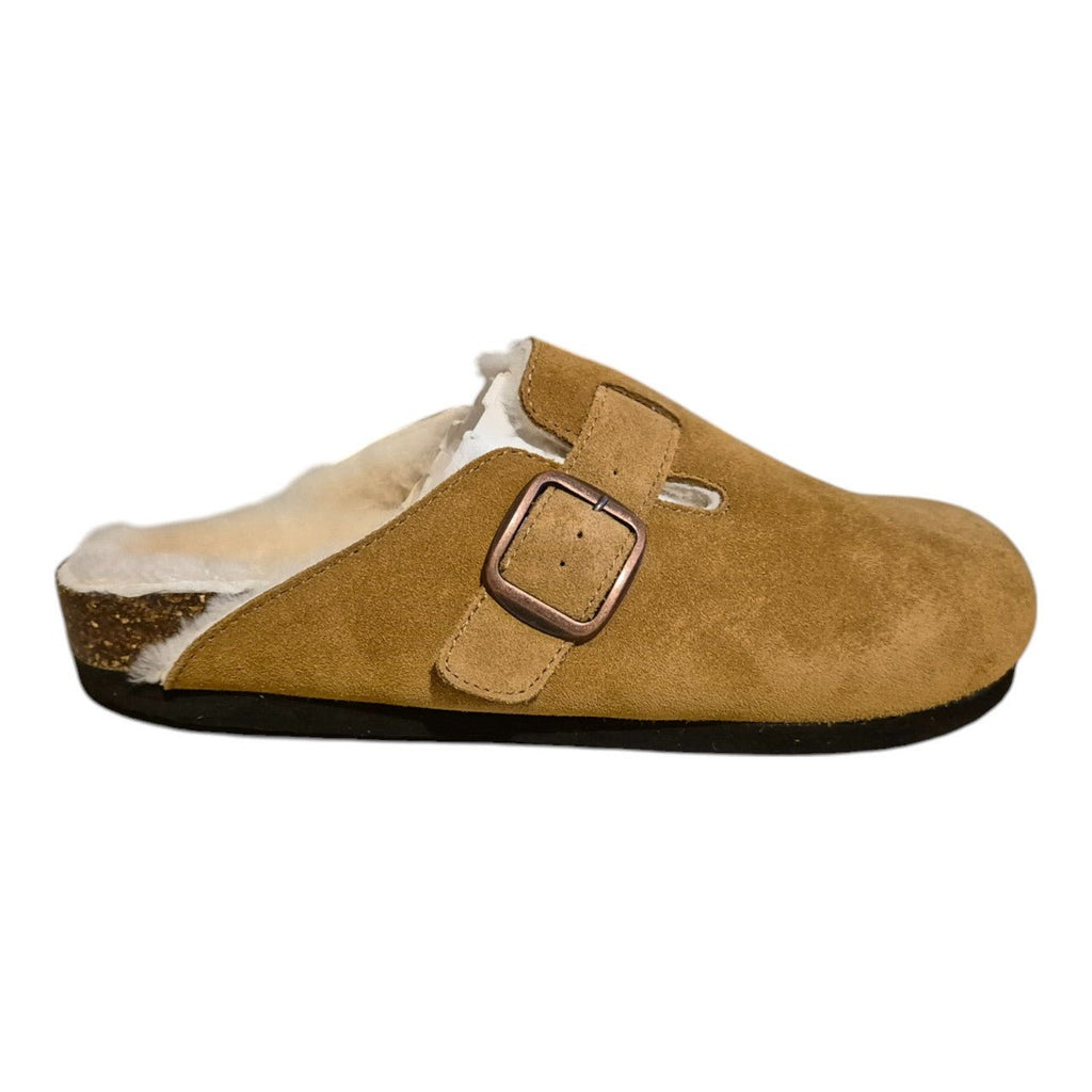 Womens Leather Mule Toe Covered Sandals Brown - Renna Clothing
