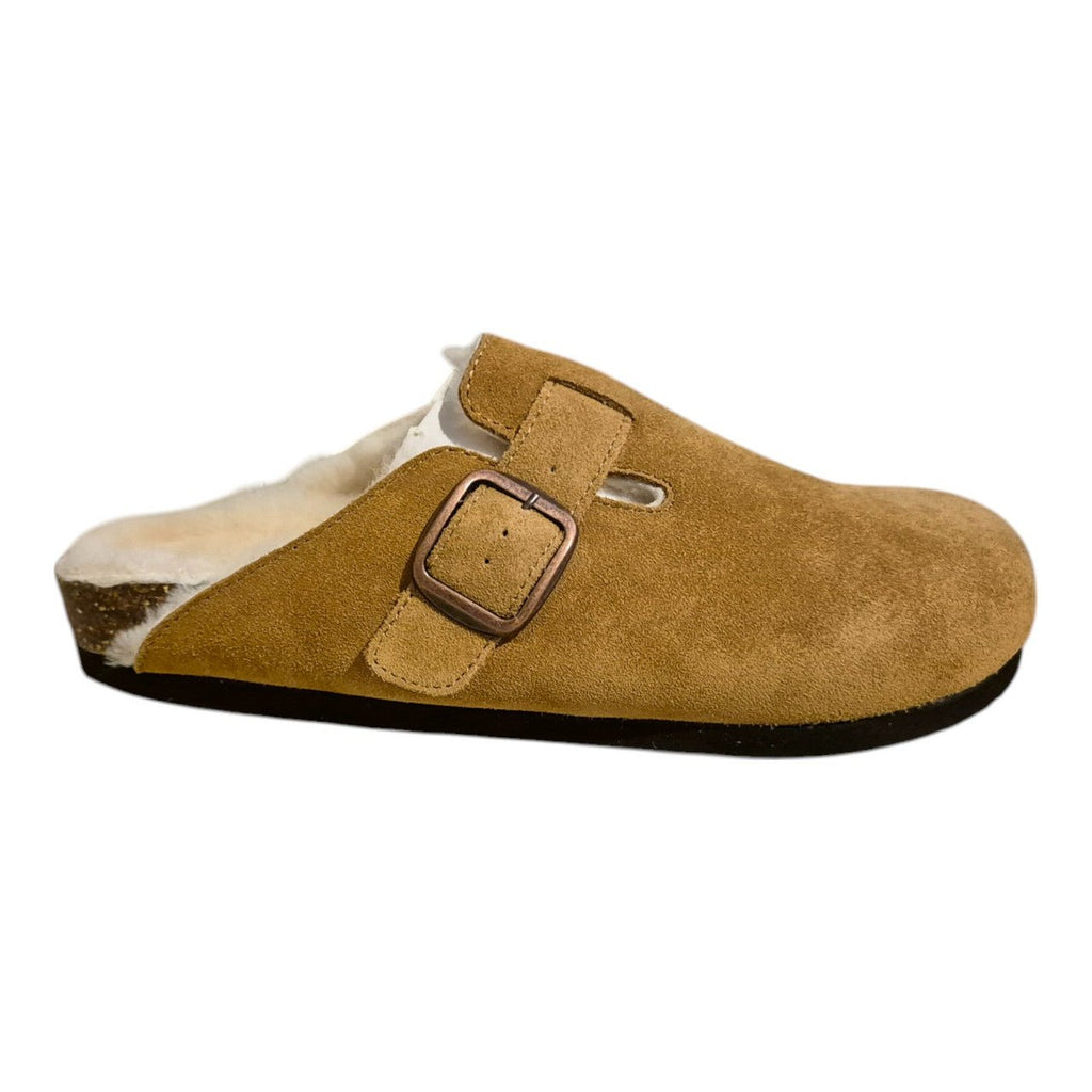 Womens Leather Mule Toe Covered Sandals Brown - Renna Clothing