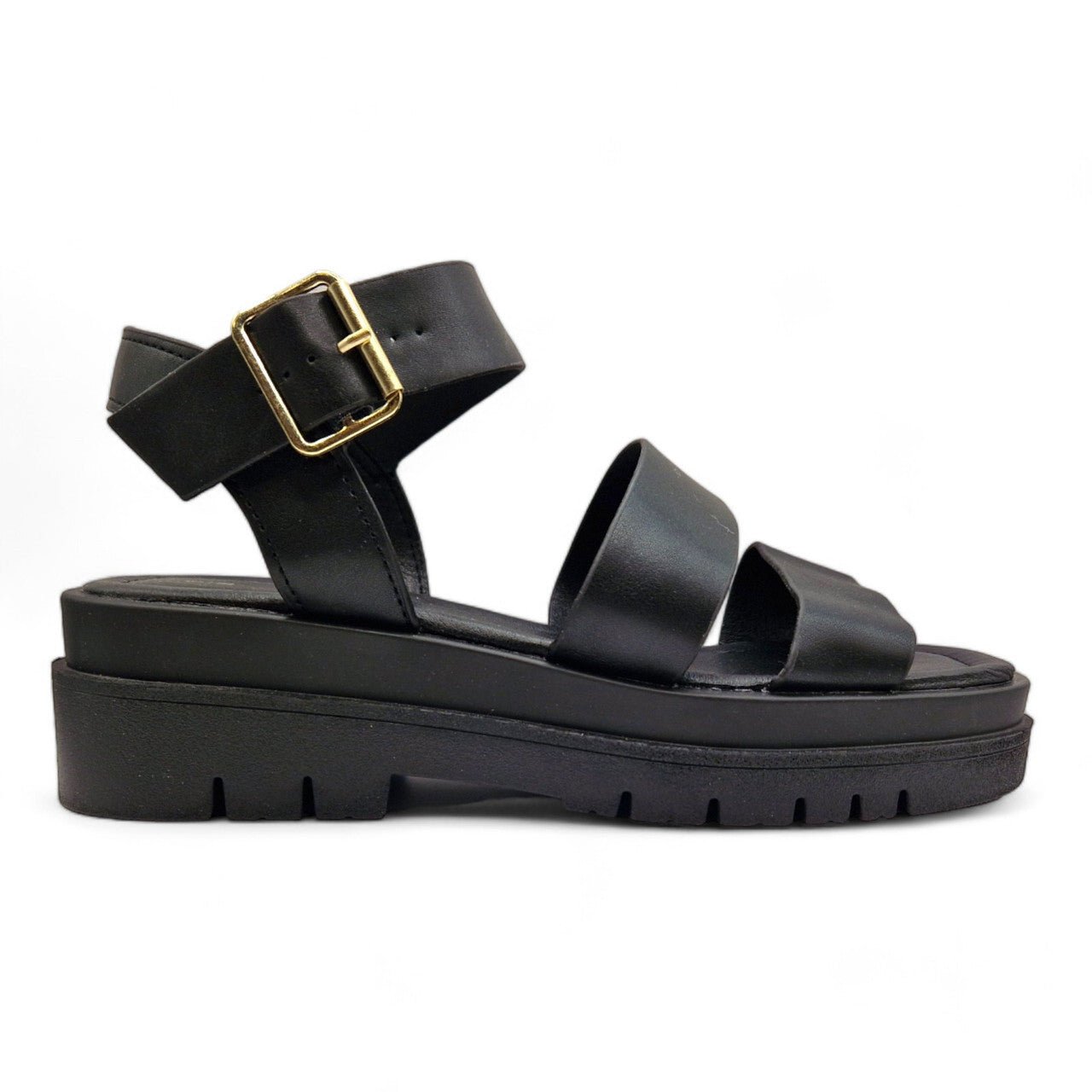 Women's Three Strap Gladiator E Wide Fit Sandals Black - Renna Clothing