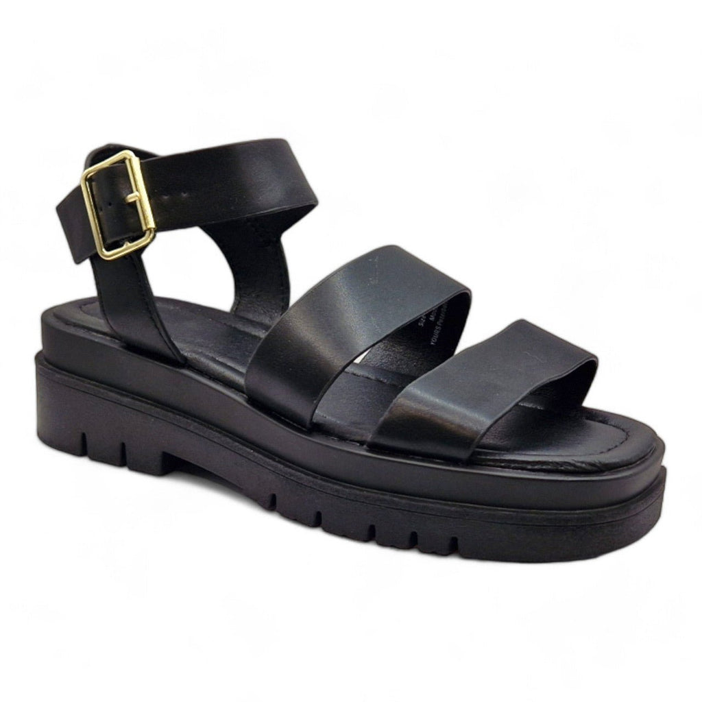 Women's Three Strap Gladiator E Wide Fit Sandals Black - Renna Clothing