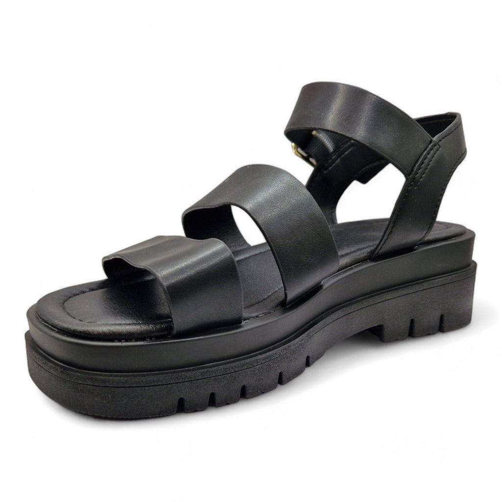 Women's Three Strap Gladiator E Wide Fit Sandals Black - Renna Clothing