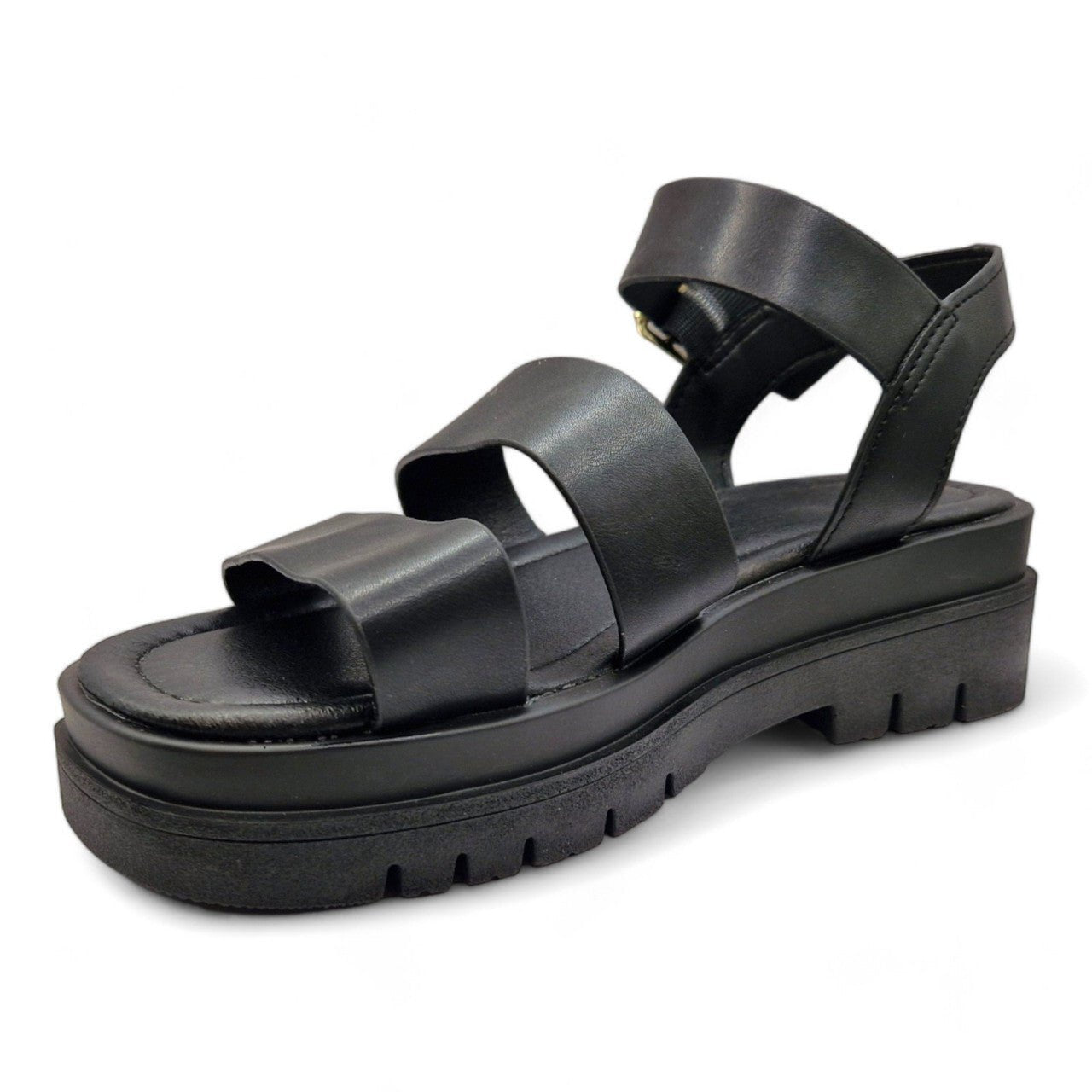 Women's Three Strap Gladiator E Wide Fit Sandals Black - Renna Clothing