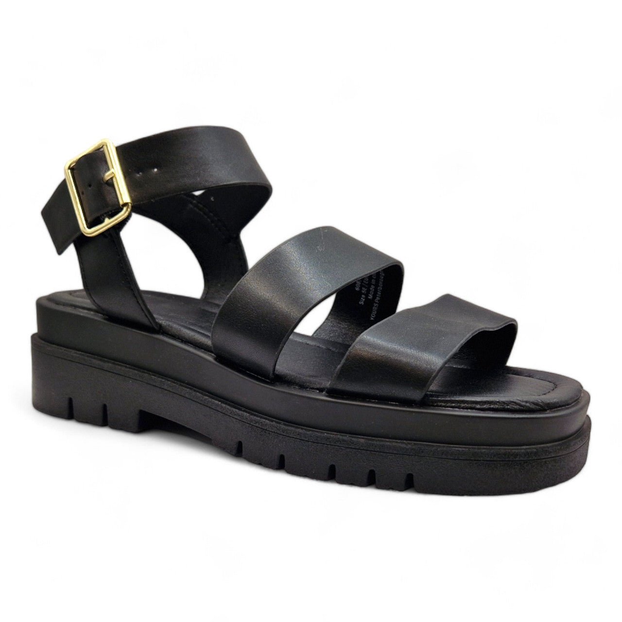Women's Three Strap Gladiator E Wide Fit Sandals Black - Renna Clothing