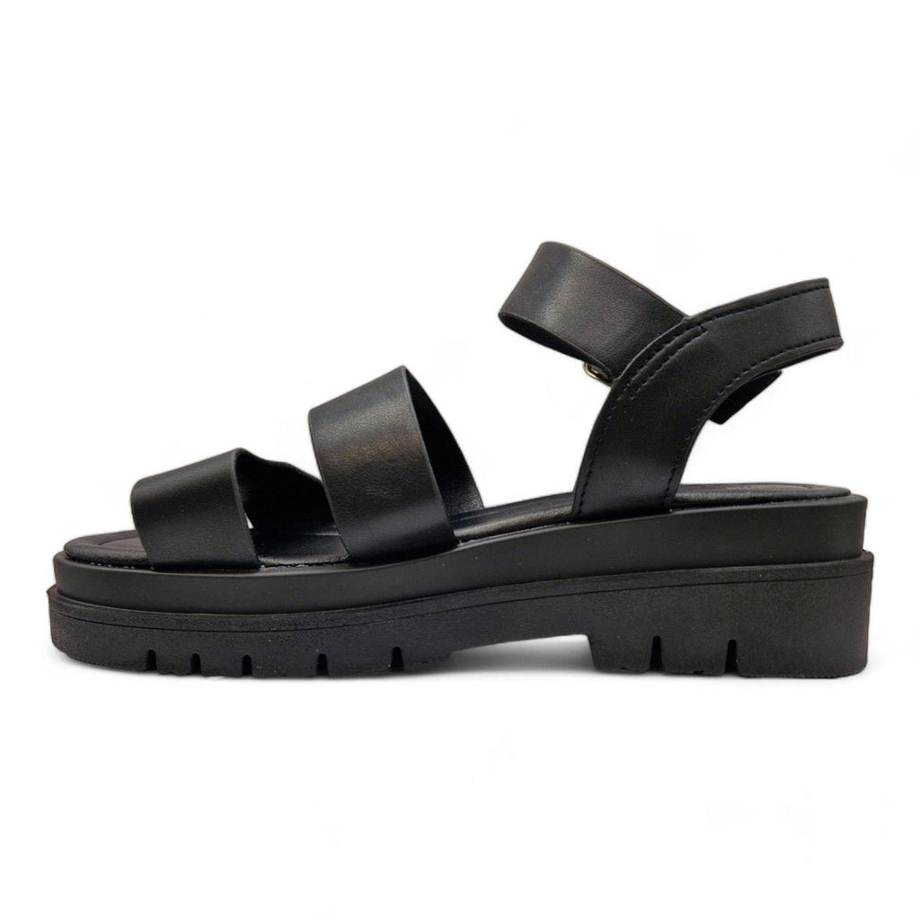 Women's Three Strap Gladiator EEE Wide Fit Sandals Black - Renna Clothing