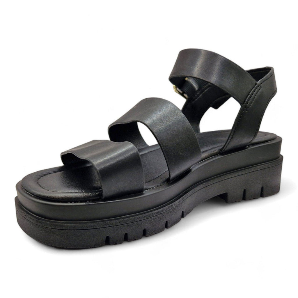 Women's Three Strap Gladiator EEE Wide Fit Sandals Black - Renna Clothing