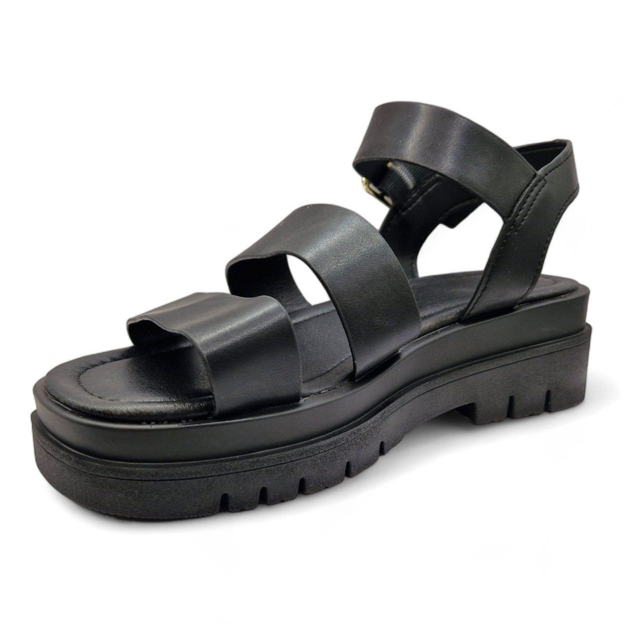 Women's Three Strap Gladiator EEE Wide Fit Sandals Black - Renna Clothing