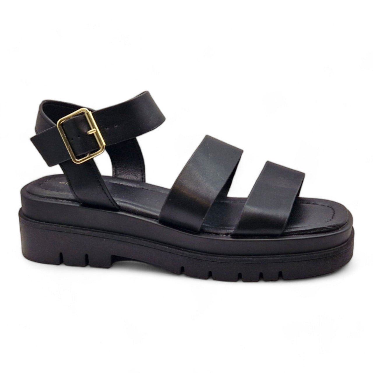 Women's Three Strap Gladiator EEE Wide Fit Sandals Black - Renna Clothing