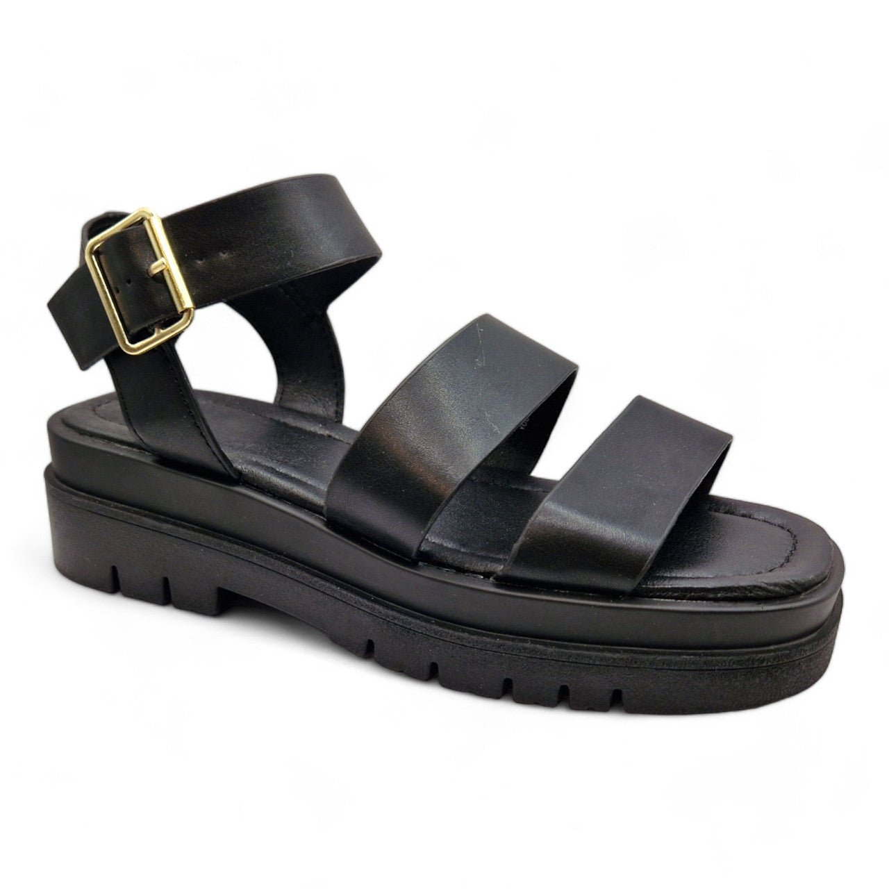 Women's Three Strap Gladiator EEE Wide Fit Sandals Black - Renna Clothing