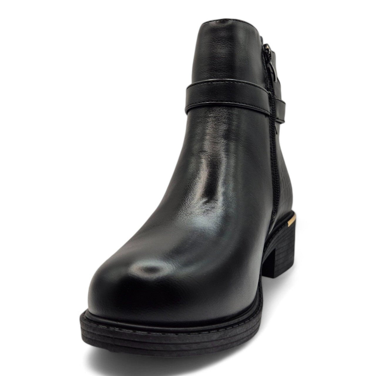 Women's Wide Fit Ankle Boot Gold Zip Contrast Black - Renna Clothing