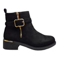 Women's Wide Fit Ankle Boot Gold Zip Faux Suede Black - Renna Clothing