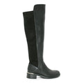 Women's Wide Fit Faux Leather Lycra Stretch Knee High Riding Boot Black - Renna Clothing
