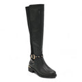 Women's Wide Fit Gold Detail Lycra Stretch Knee High Riding Boot Black - Renna Clothing