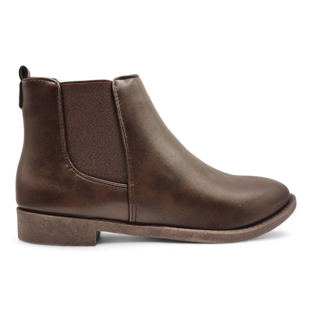 Women's Wide Fit Pull On Chelsea Ankle Boot Brown - Renna Clothing