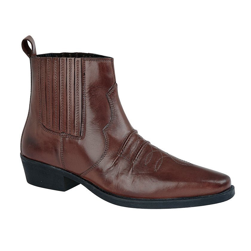 Woodland Leather Gusset Western Ankle Boots Brown - Renna Clothing