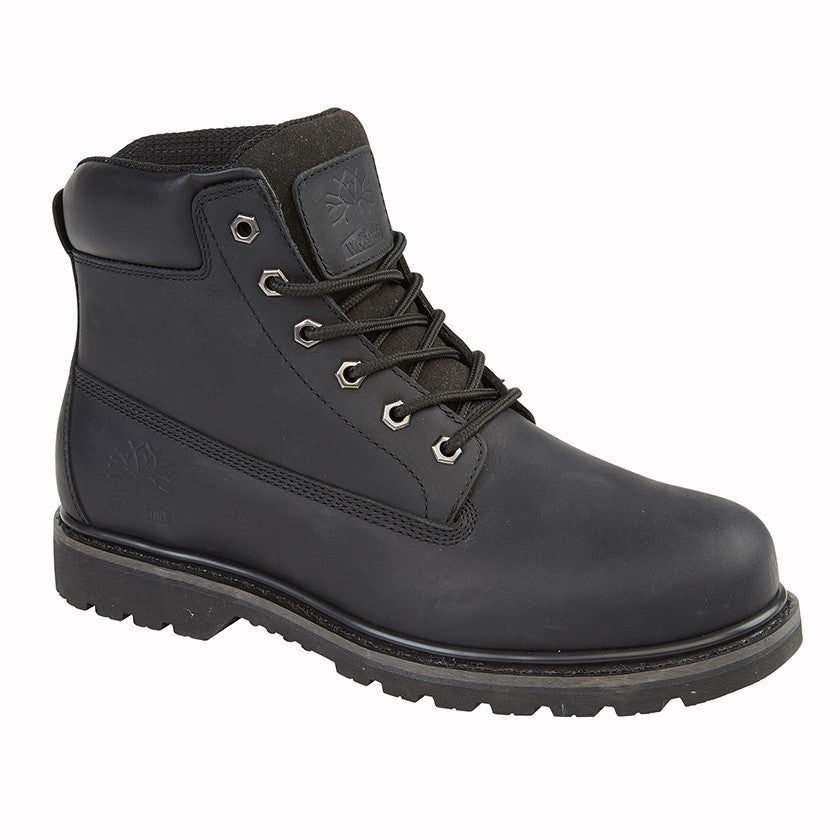 Woodland Leather Hiking Work Boots Black - Renna Clothing