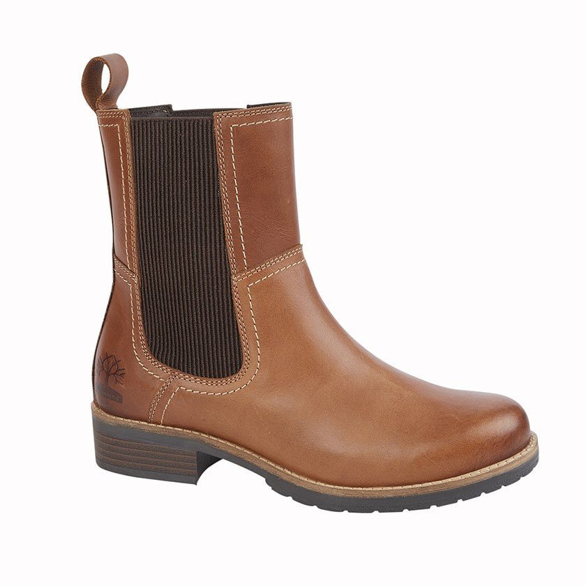 Woodland Leather Twin Gusset High Ankle Boots Tan Brown - Renna Clothing